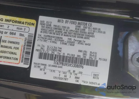 2017 Ford Mustang Ecoboost Premium from USA, damaged, VIN 1FATP8UH5H5308096